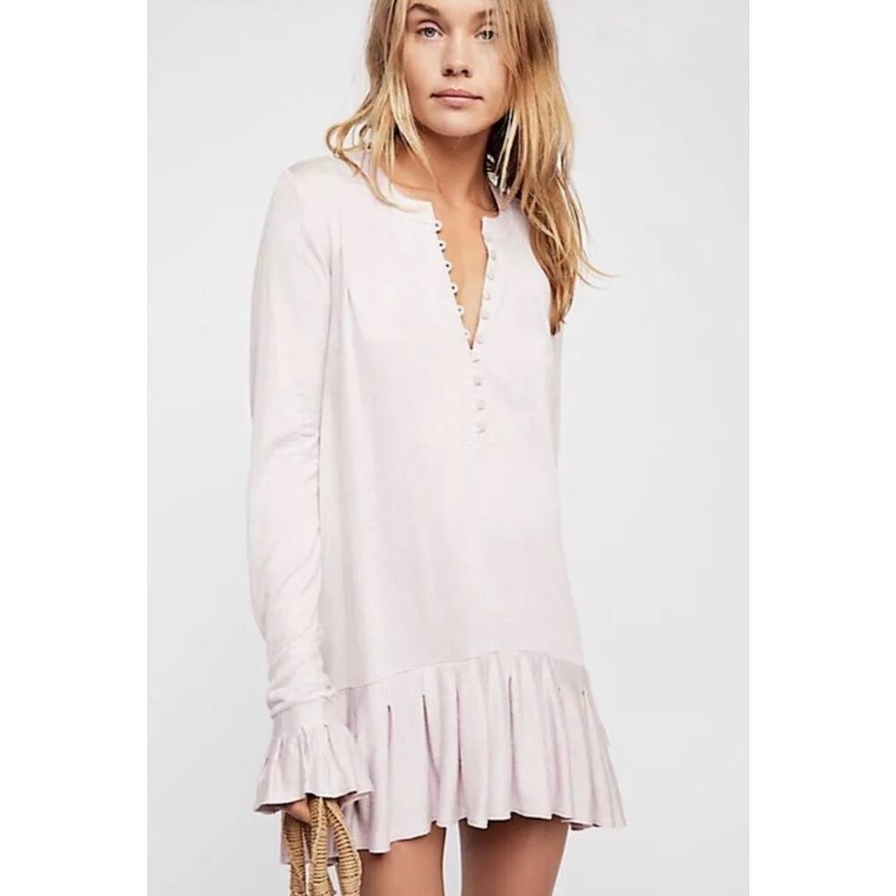 Free People Womens Your Girl Tunic Mini Dress in Lavender Sz S | Feminine Boho